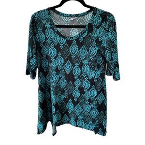 Iolani Women's Hawaiian Polynesian Tribal Flowy Silky Handkerchief Hem Top S